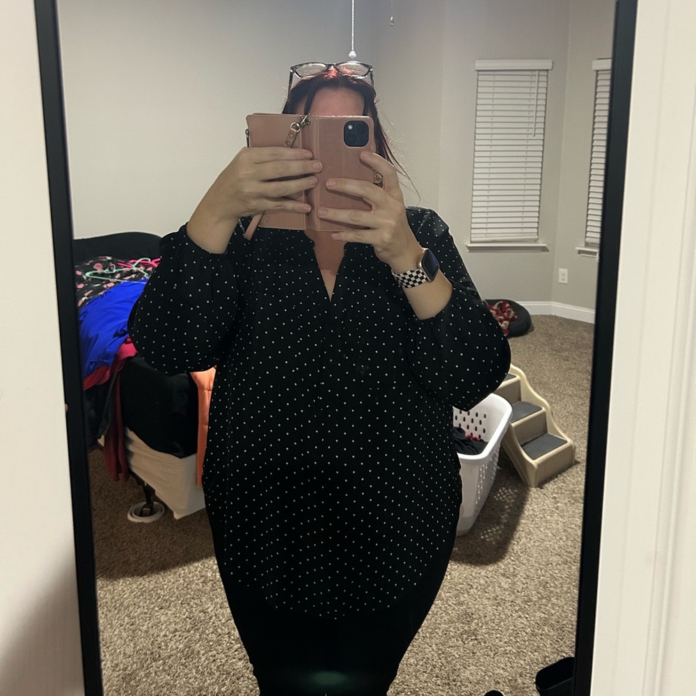 Torrid, long sleeve polkadot blouse